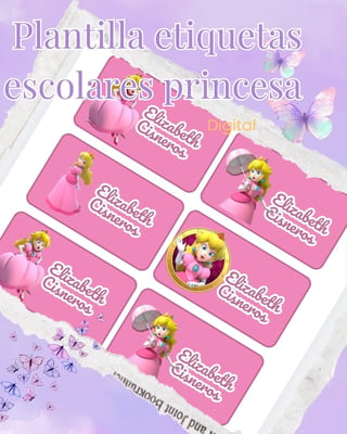 Pink princess-themed school labels