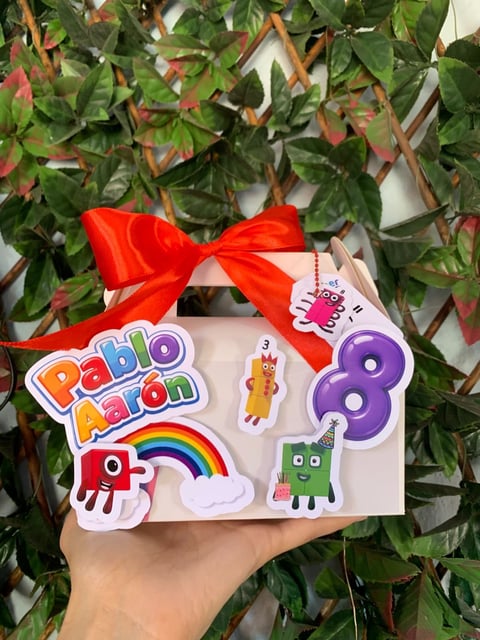 White gift box decorated with colorful stickers