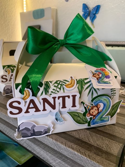 White decorative gift box with tropical designs