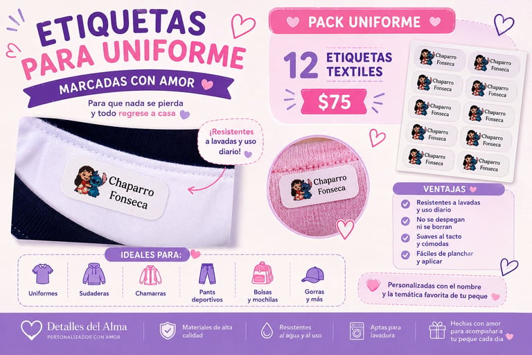 Spanish promotional flyer for uniform label stickers pack
